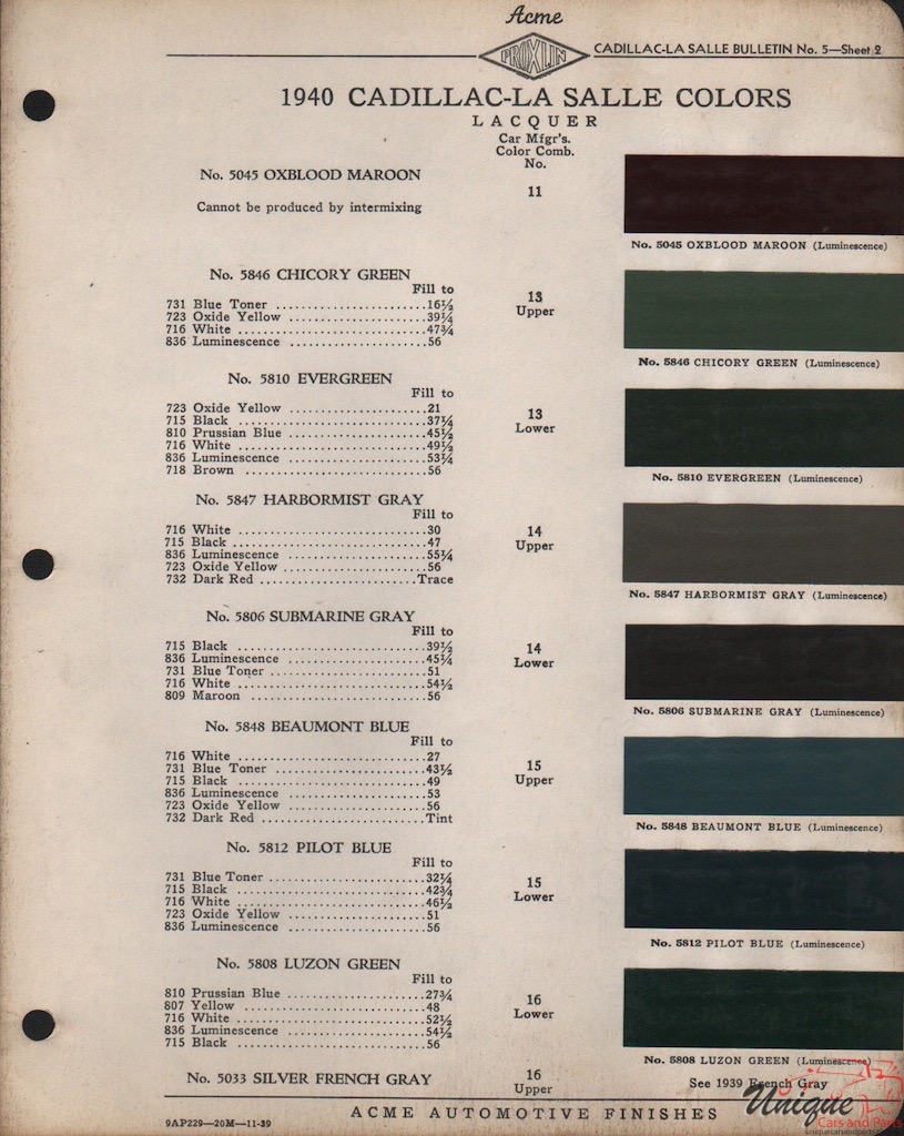 1940 Cadillac Paint Charts Acme 2